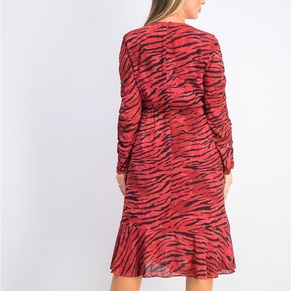 Rachel Roy Women Anja Crossover Cascading Ruffle Red Dress, Size 12 - Picture 2 of 6